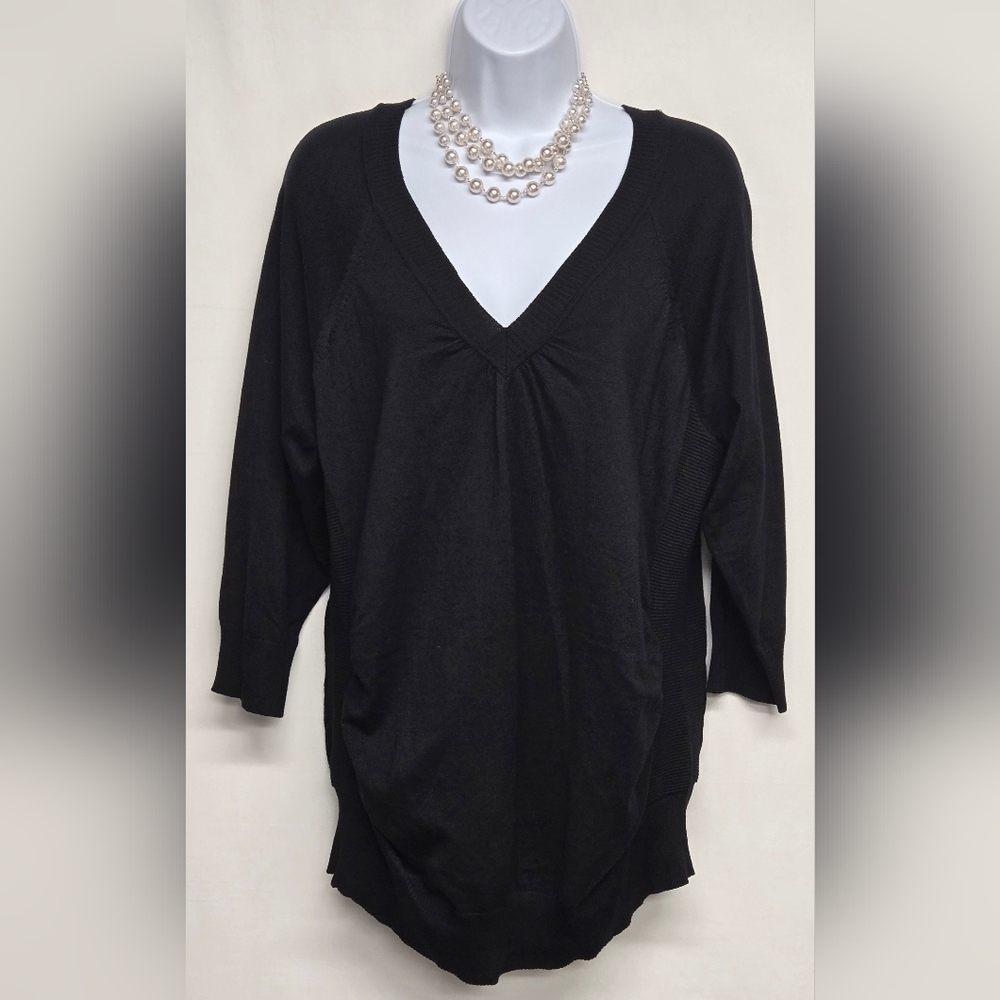 T/O Sweaters 2X Jr. Pullover Sweater Stretch Knit V Neck Black